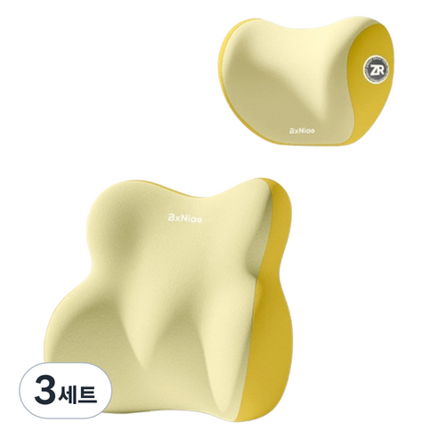 Ez2mk 차량용 메모리폼 목쿠션 허리쿠션 세트 MS-420, 옐로우, 3세트