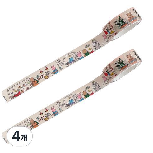 마켓A 카툰베어 종이 마스킹 테이프 1.5cm x 5m, TYPE 3, 4개