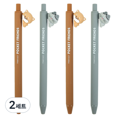 핑크풋 멍냥이 만년연필 HB 2종 x 2p 세트, 멍이, 냥이, 2세트