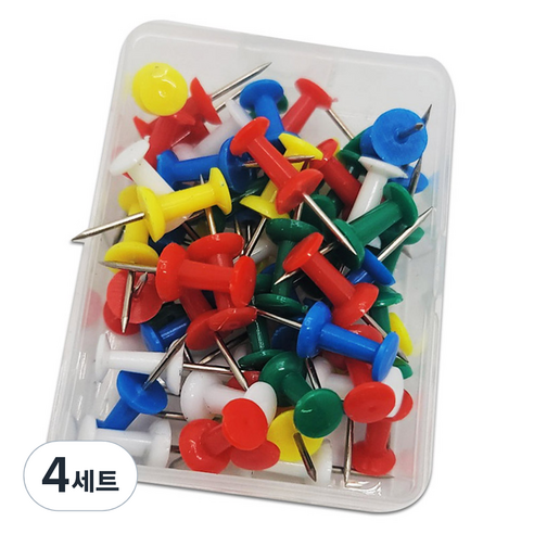 마다꾸미 컬러 투명 압정 랜덤발송 50p + 보관함 세트, 4세트