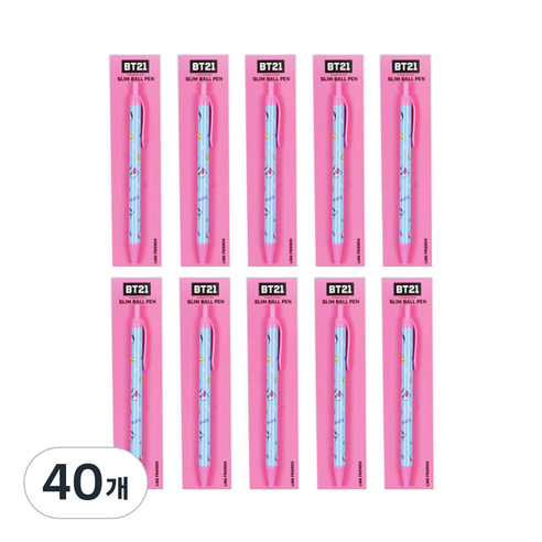 라인프렌즈 BT21 슬림볼펜 0.5mm, 망, 40개