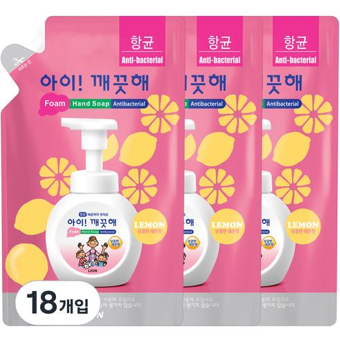 아이깨끗해 항균 거품 핸드 솝 레몬 리필, 450ml, 18개