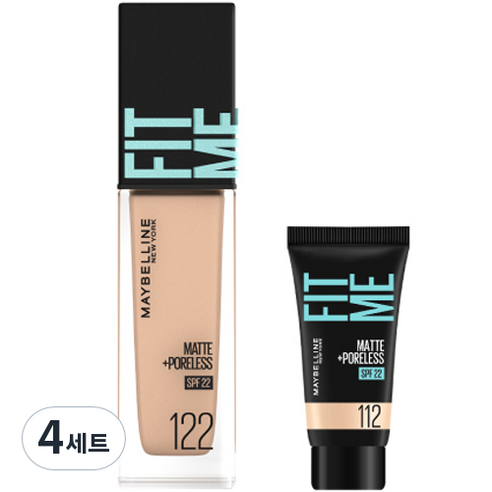 메이블린 핏미 파운데이션 레노 30ml + 미니파운데이션 5ml 세트, 122 크리미 베이지(파운데이션), 112 내추럴 아이보리(미니파운데이션), 4세트