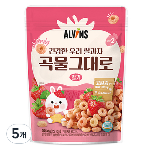 엘빈즈 건강한 우리 쌀과자 곡물그대로, 30g, 5개, 딸기