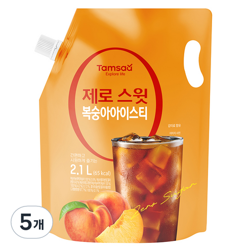 탐사 제로 스윗 복숭아 아이스티, 5개, 2.1L