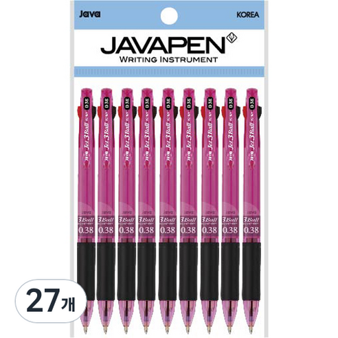 자바펜 제트3볼 3색 볼펜 0.38mm, 퍼플, 27개