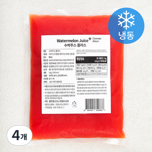 빈스랩 수박주스 플러스 (냉동), 1kg, 4개