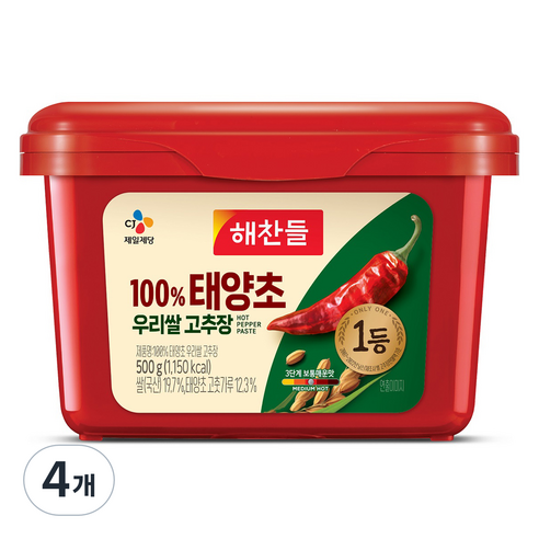 해찬들 태양초 우리쌀 고추장, 500g, 4개