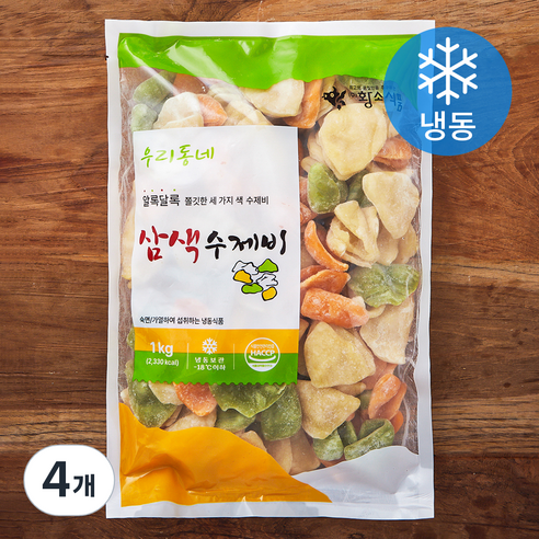 황소식품 우리동네 삼색수제비 (냉동), 1kg, 4개