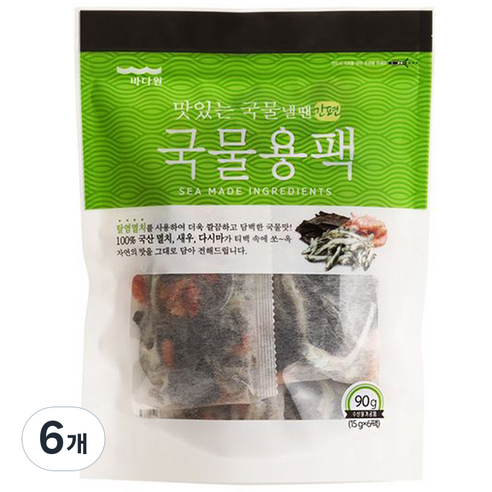 바다원 맛있는 국물 낼땐 국물용팩, 90g, 6개