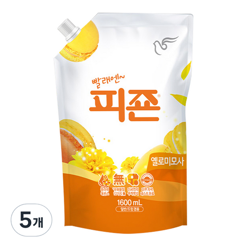 피죤 레귤러 섬유유연제 옐로미모사 리필, 1.6L, 5개