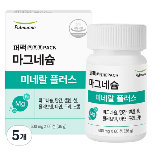 퍼팩 풀무원 마그네슘 미네랄 플러스 36g, 5개, 60정