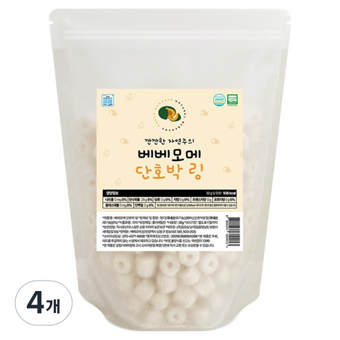베베모메 링 떡뻥 아기 유기농 간식, 30g, 4개, 단호박