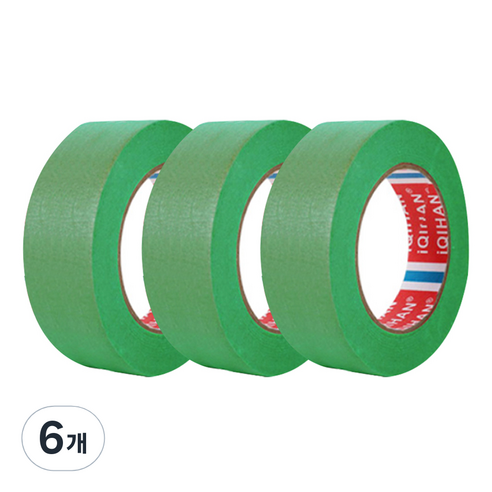 다다 칼라 마스킹 종이테이프 30mm x 15m, 그린, 6개