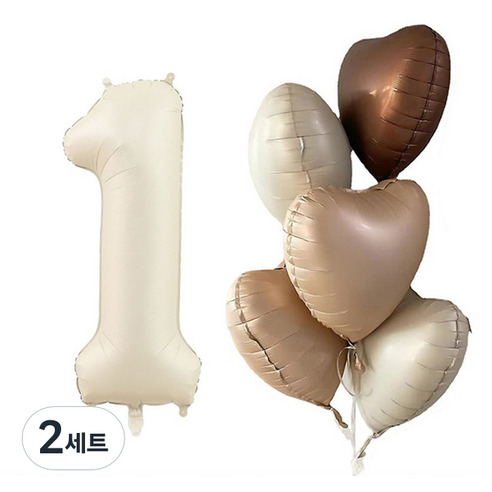 윰스 생일파티 숫자풍선 세트 101.6cm 숫자1, 크림라떼, 2세트