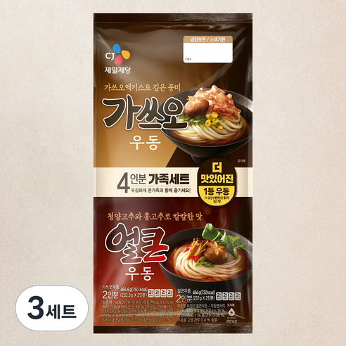 CJ제일제당 가쓰오우동 2인분 + 얼큰우동 2인분 세트, 930.6g, 3세트