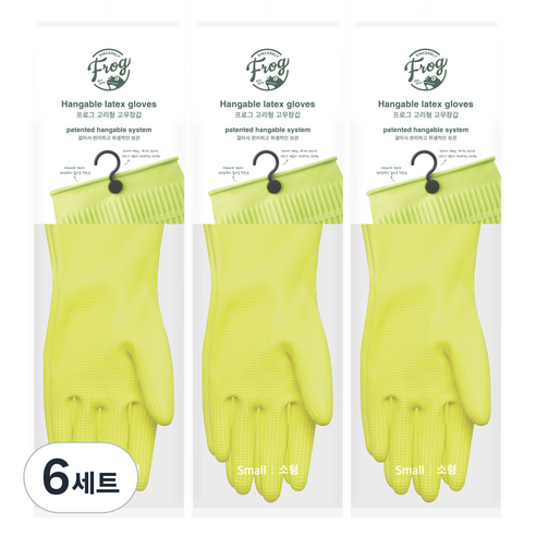프로그 고리형 고무장갑 소형, 라임펀치, 소(S), 6세트