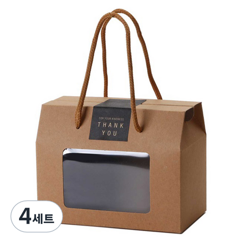 인디케이 크라프트 소프트 상자 소 5p + 스티커 5p 투명창 손잡이 상자 세트, 혼합색상, 4세트