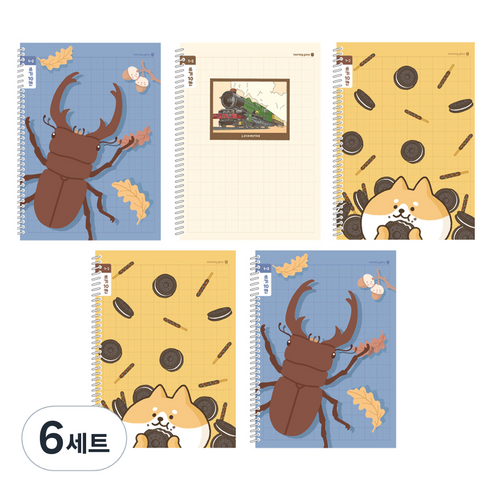 모닝글로리 채움노트 초등 스프링 노트 1-2 쓰기 10칸 3종 + 랜덤발송 2p 세트 A, 사슴벌레, 기차, 댕댕오레오, 6세트
