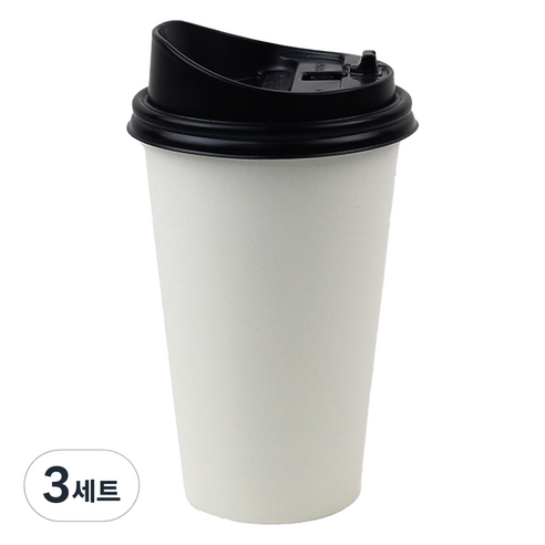 아이엔피 종이컵 화이트무지 473ml 50p + 롱개폐 뚜껑 50p 세트, 3세트