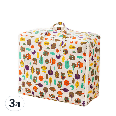 제이앤씨 패브릭 이불가방 리빙박스, 부엉이, 3개