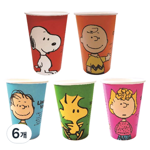 피너츠 칼라 종이컵 혼합 5종 390ml, 50개입, 6개