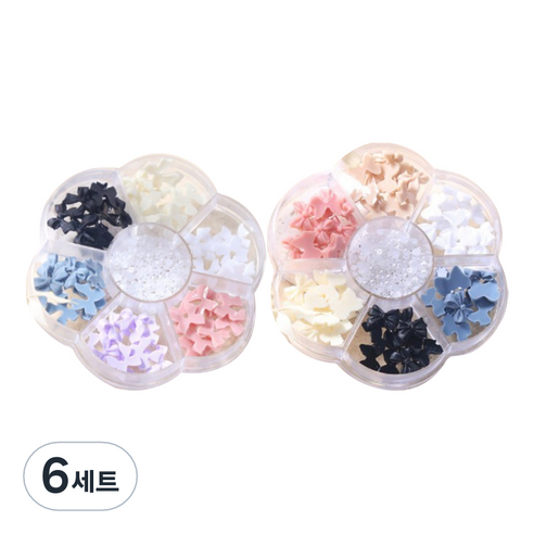 해피제이 파스텔 아크릴 큐빅 리본 네일 파츠 14종 세트, 6세트, 혼합색상