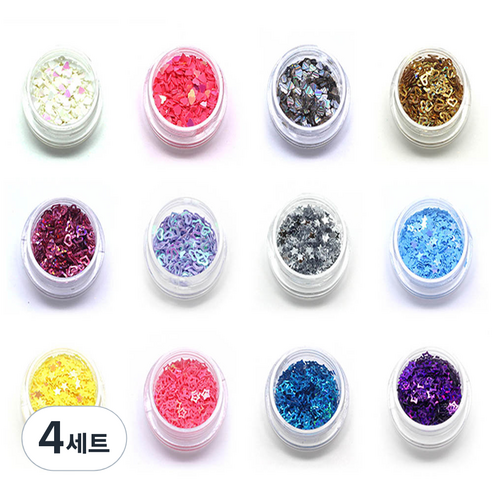 애니데코 네일 하트 별 스팽글 12종 세트, 혼합색상, 4세트