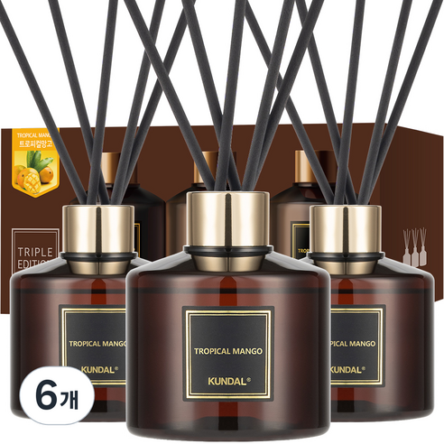 쿤달 퍼퓸 디퓨저 200ml 3개 + 섬유스틱 15개 세트, 트로피컬망고향, 6개