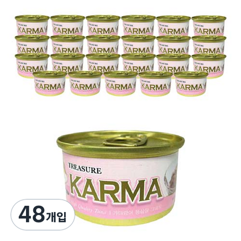카르마 고양이 원형 간식캔, 가다랑어 + 게맛살, 80g, 48개