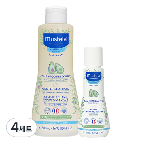 무스텔라 젠틀 샴푸 500ml + 노-린스 클렌징 워터 50ml, 4세트