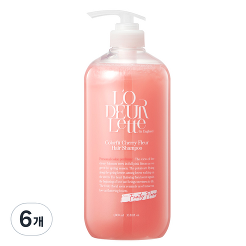 로더렛 컬러 핏 체리 플뢰르 헤어 샴푸 프루티 플로럴 향, 1000ml, 6개