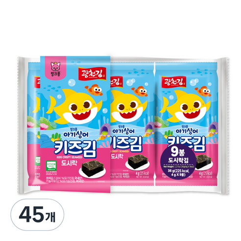 광천김 자연나라 오가닉 핑크퐁 어린이김, 김, 4g, 45개
