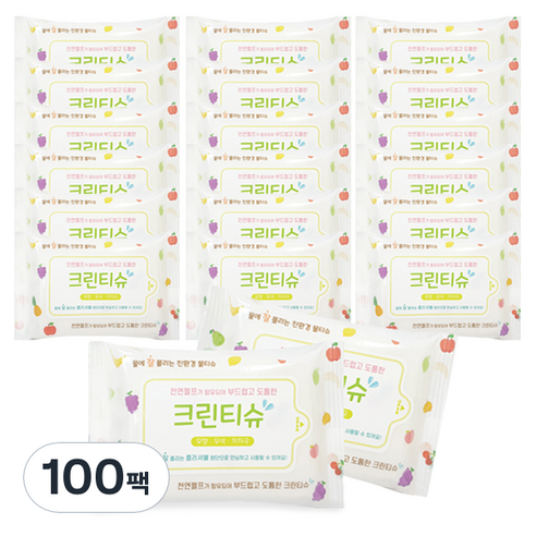 크린티슈 물에 잘풀어지는 물티슈, 20매, 100개