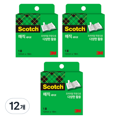 스카치 매직 테이프 리필 810R 12mm x 18m, 반투명, 12개