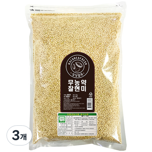 싱싱잡곡 무농약 찰현미, 3kg, 3개
