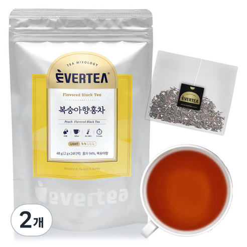 에버티 복숭아향 가향 홍차 티백, 2개, 24개입, 2g