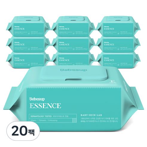 베베숲 에센스 아기물티슈 캡형 50평량, 50g, 70매, 20개