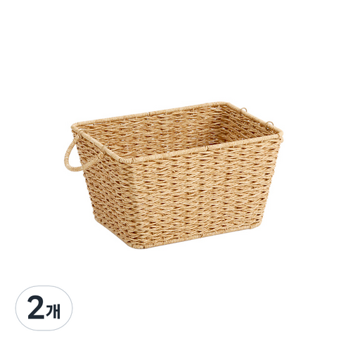 하우스레시피 PP라탄 손잡이 바스켓, 베이지, 2개