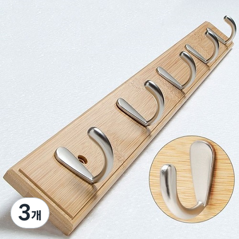 5구 대나무 벽 옷걸이 61cm, 우드, 3개