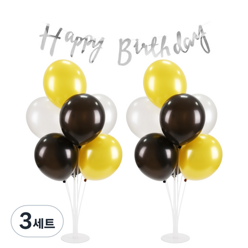 파티 가랜드 풍선스탠드 세트, 골드블랙 랜덤발송(풍선), 실버(가랜드), 3세트