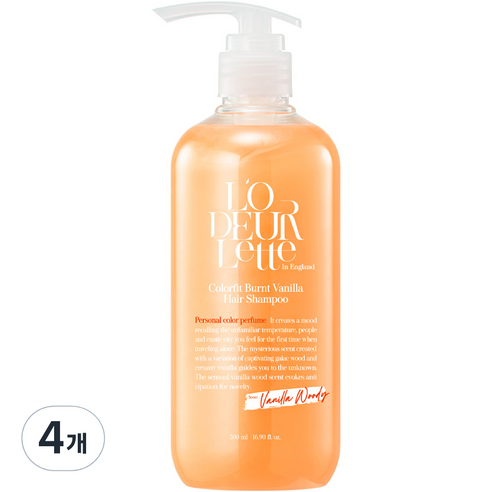 로더렛 인 잉글랜드 컬러핏 번트 바닐라 헤어 샴푸 바닐라 우디향, 500ml, 4개