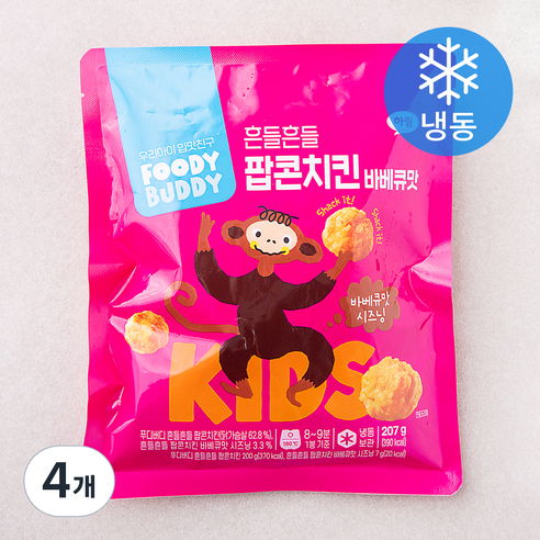 푸디버디 흔들흔들 팝콘치킨 바베큐맛 (냉동), 207g, 4개