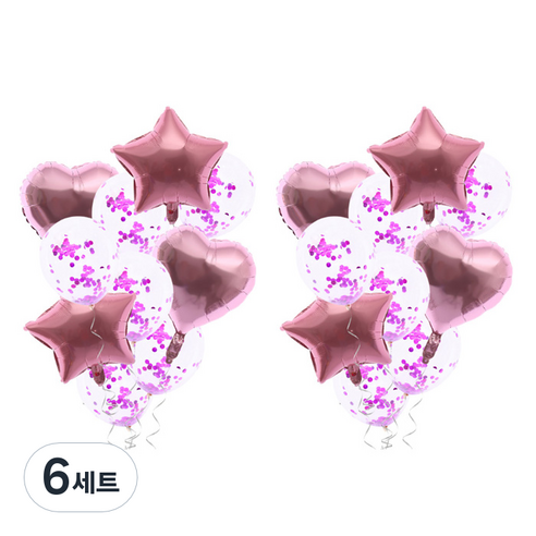 윰스 하트스타 파티 호일풍선장식세트, 핑크글리터, 6세트
