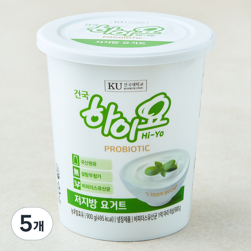 건국유업 하이요 프로바이오틱 저지방 요거트, 900g, 5개, 1개입