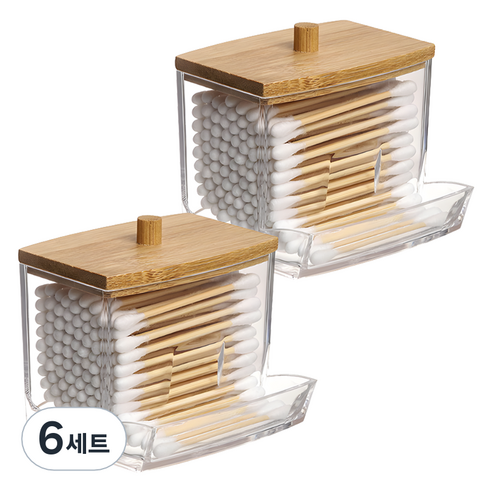로이홈 면봉 수납 케이스 사각형 + 뚜껑 세트, 투명, 6세트