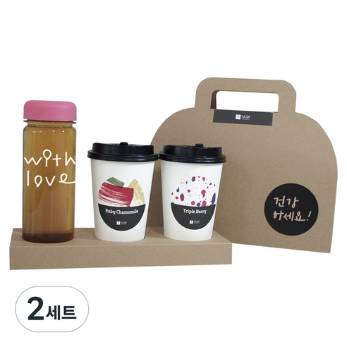 1AM 쥬뗌므 프리미엄 크라프트 with love 보틀 블랜딩 차세트 분홍뚜껑, 패키지 + 티백세트(테이크아웃잔 2p + 얼그레이 블라썸 3p + 트리플 베리 3p) + with love 보틀 스티커 + 트라이탄 보틀 + 건강하세요 패키지 스티커, 2세트