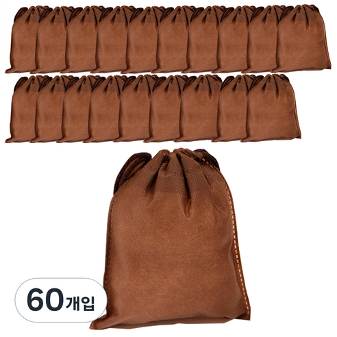봄91 SYP 브라운 끈조리개 부직포 주머니 15 x 18 cm, 혼합 색상, 60개입