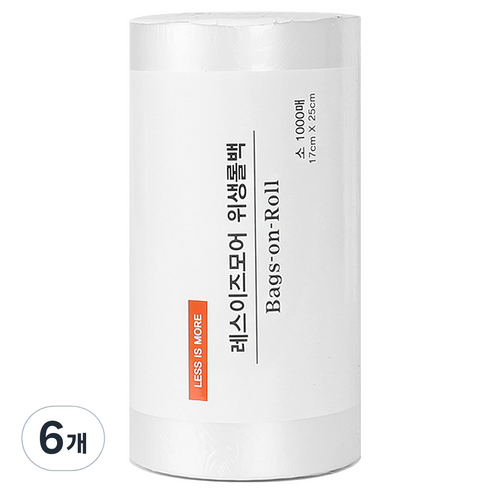 레스이즈모어 대용량 위생롤백 소 17 x 25 cm, 소(S), 1000개입, 6개