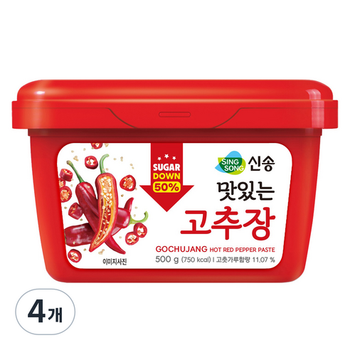 신송 당류와 칼로리를 줄인 맛있는 고추장, 500g, 4개